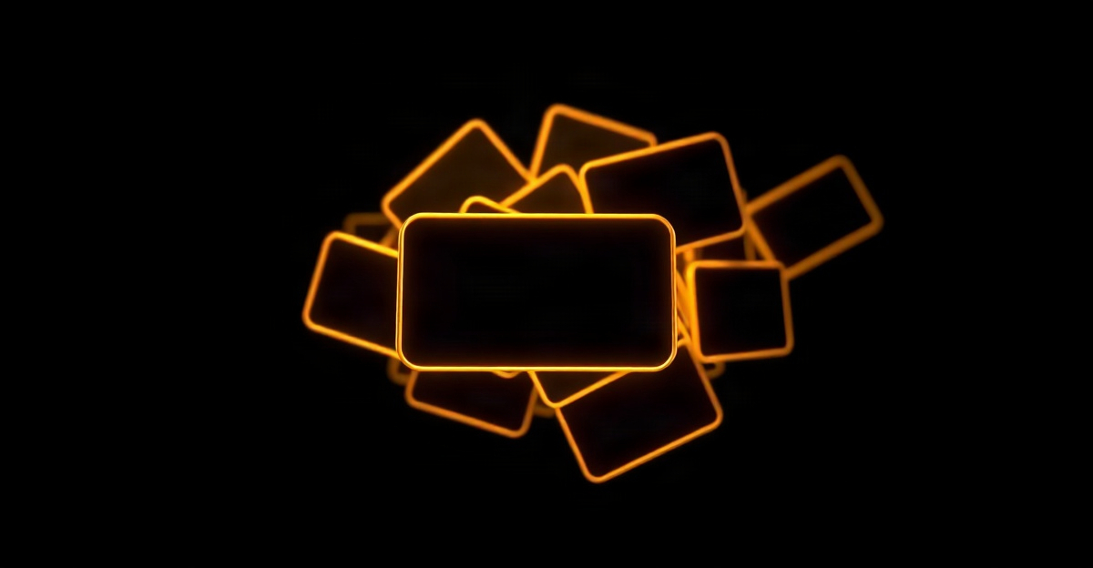 Blank amber-edged nameplate badges floating in a dark void, one glowing brighter at the centre