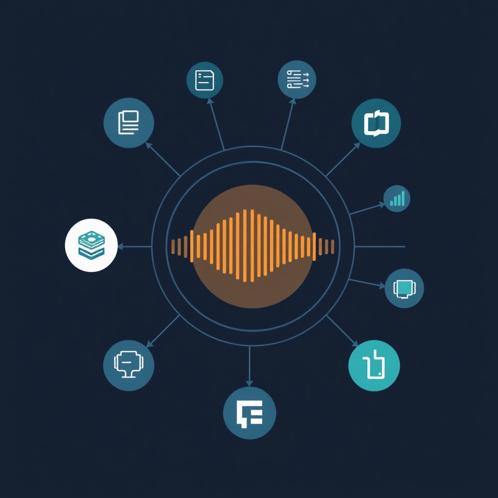 Voice cloning ecosystem: amber sound wave surrounded by alternative platforms in slate blue