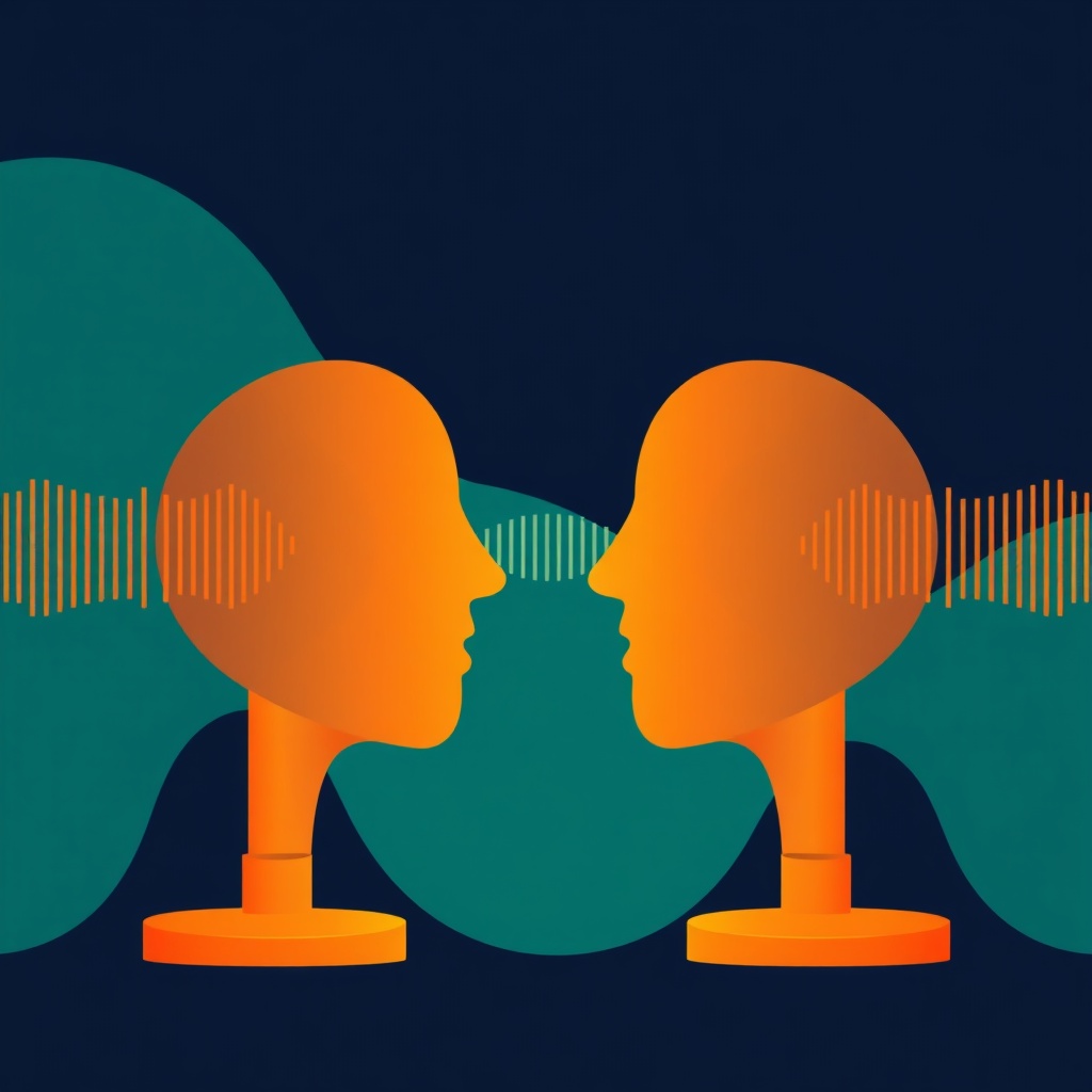 Two AI voice cloning platforms compared, abstract sound waves in amber and teal on dark navy
