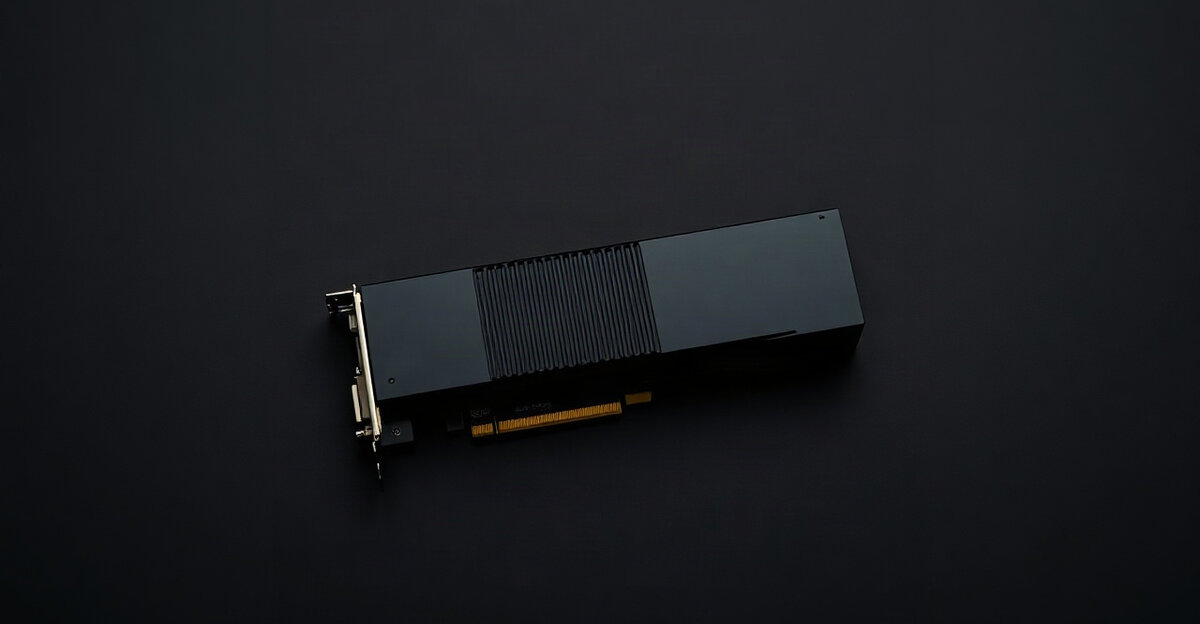 A black GPU accelerator card lit in amber on a dark surface